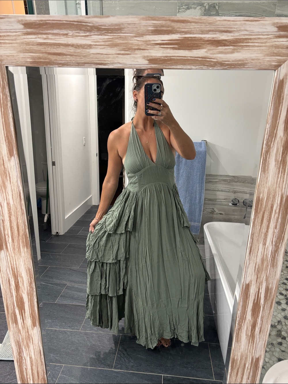 Free-est sage green cottage core maxi dress